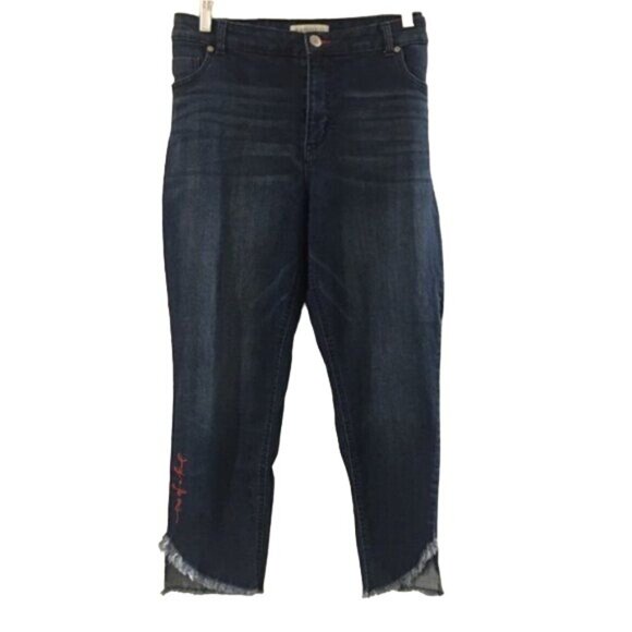 Eloquii High Rise Assymetrical Hem Jeans Women's Size 22 Medium Dark Wash Flatte - Picture 4 of 12